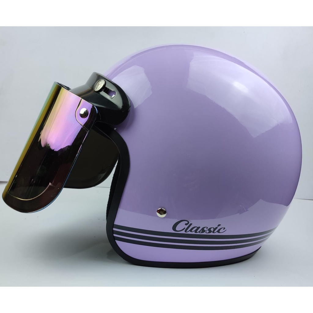 Helm Bogo Dewasa Classic Garis Klasik Retro Wanita Pria Cowok Cewek Wanita Pria full leher SNI