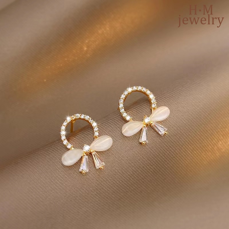 Anting Tusuk Sterling Silver 925 Model Pita Dengan Opal Untuk Wanita