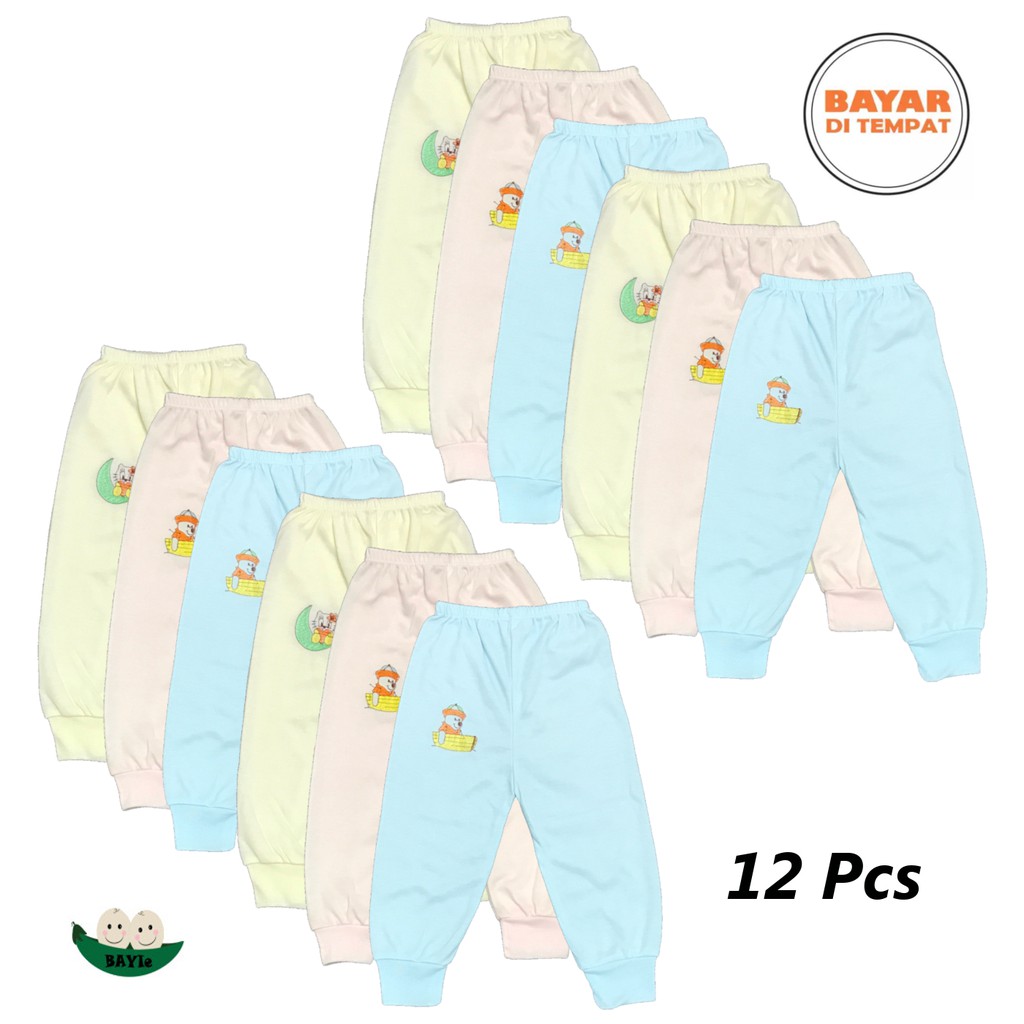 BAYIe - 12 Pcs Celana Panjang Bayi  Buka Warna LILY Kualitas PREMIUM Bahan TC tebal 0-12 bulan