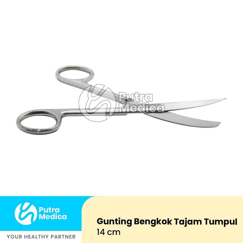 Gunting Jaringan Bedah Operasi Medis Bengkok Tajam Tumpul 14cm / Surgical Scissor Stainless Steel