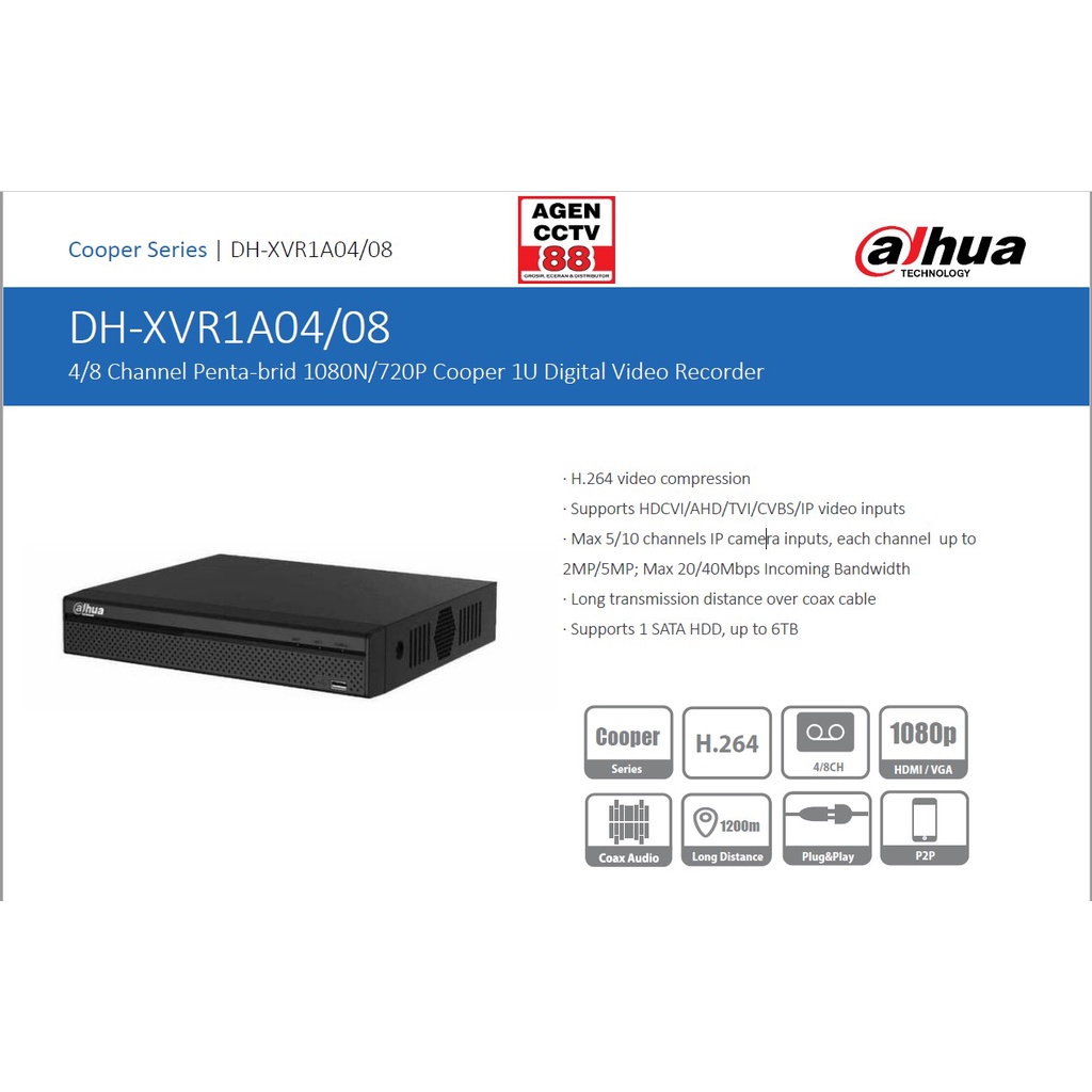 Paket CCTV DAHUA 8 Channel Kamera 8CH Full HD 2MP LENGKAP +Kabel +Harddisk