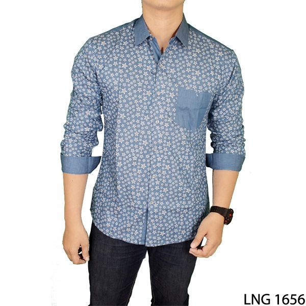 Mens Long Sleeve Casual Slim Fit Stylish Shirts - Biru - LNG 1656