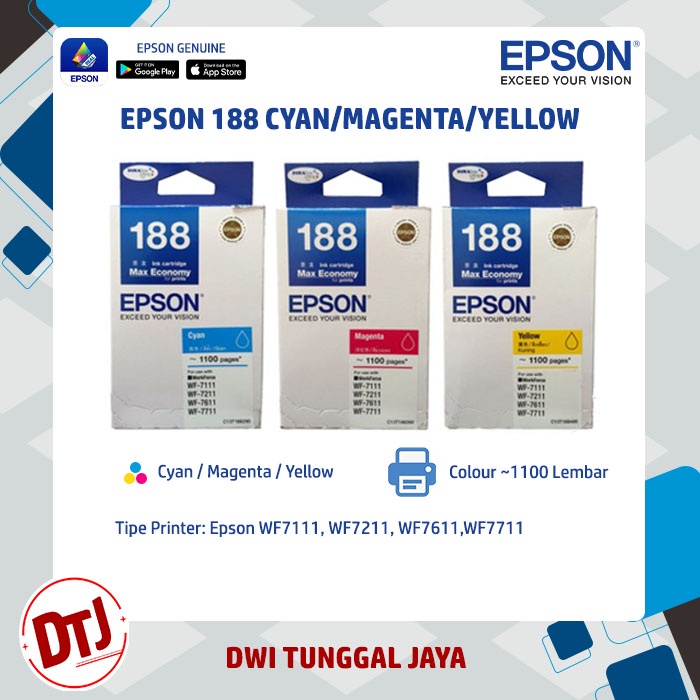 Tinta Epson 188 Cyan, Magenta &amp; Yellow Original (T188 Series)