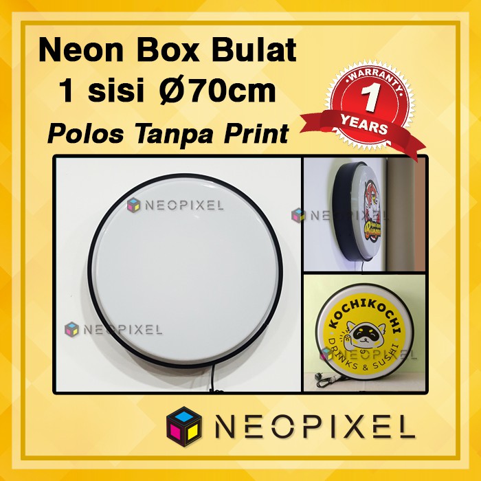 Neon box bulat 70 cm 1sisi Polos TANPA Print Murah