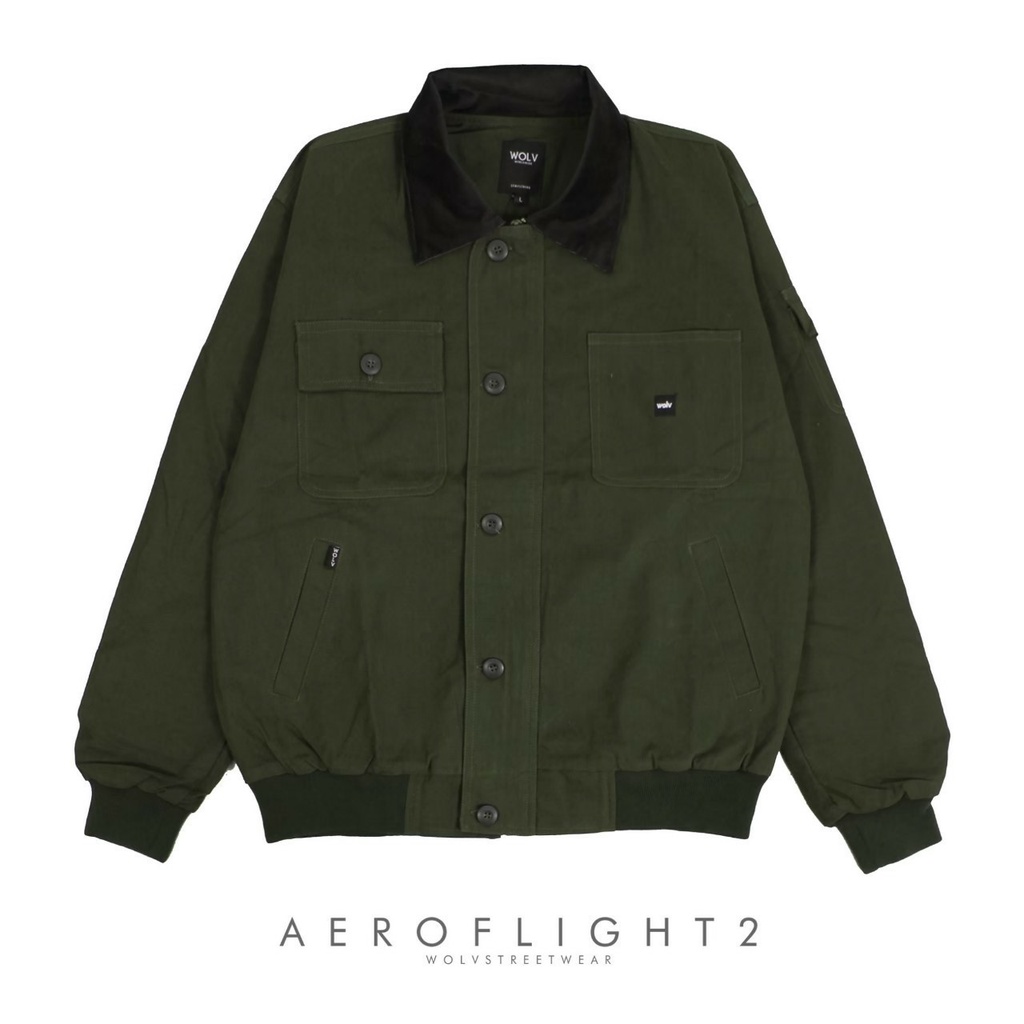 ORIGINAL WOLV Jaket Aero Jaket Coduroy Hijau Army