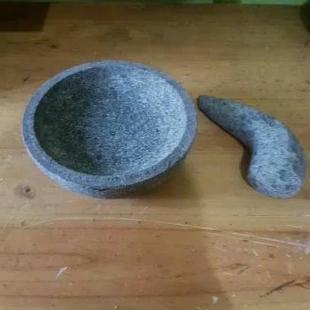 Cobek batu bubut asli+free ulekan 18 cm