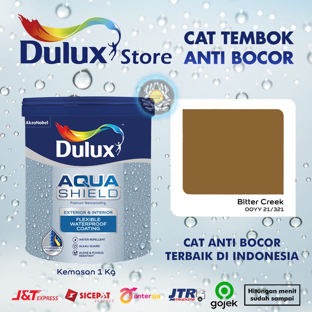 CAT TEMBOK ANTI BOCOR DULUX AQUASHIELD 2X LEBIH KUAT TAHAN CUACA WARNA BITTER CREEK 00YY 21/321 COKE
