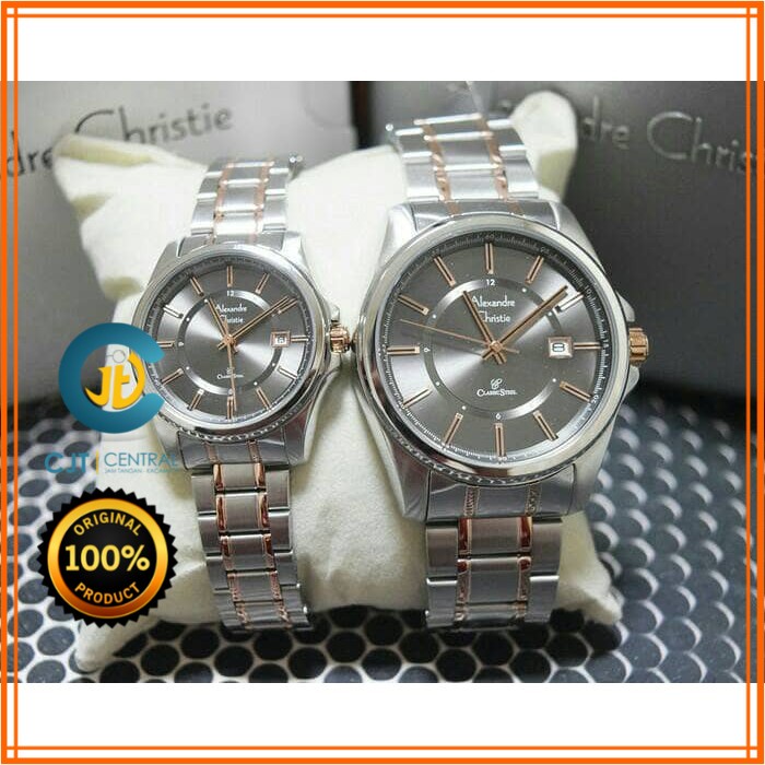 AC 8502 - ALEXANDRE CHRISTIE COUPLE SILVER ROSEGOLD - ORIGINAL GARANSI RESMI SATU TAHUN