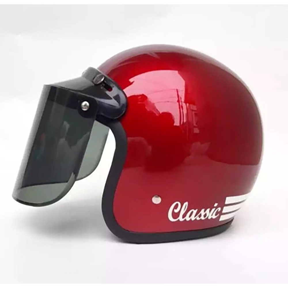 Helm Bogo Retro Dewasa Pria Wanita Polos Klasik SNI Motor-merah glos