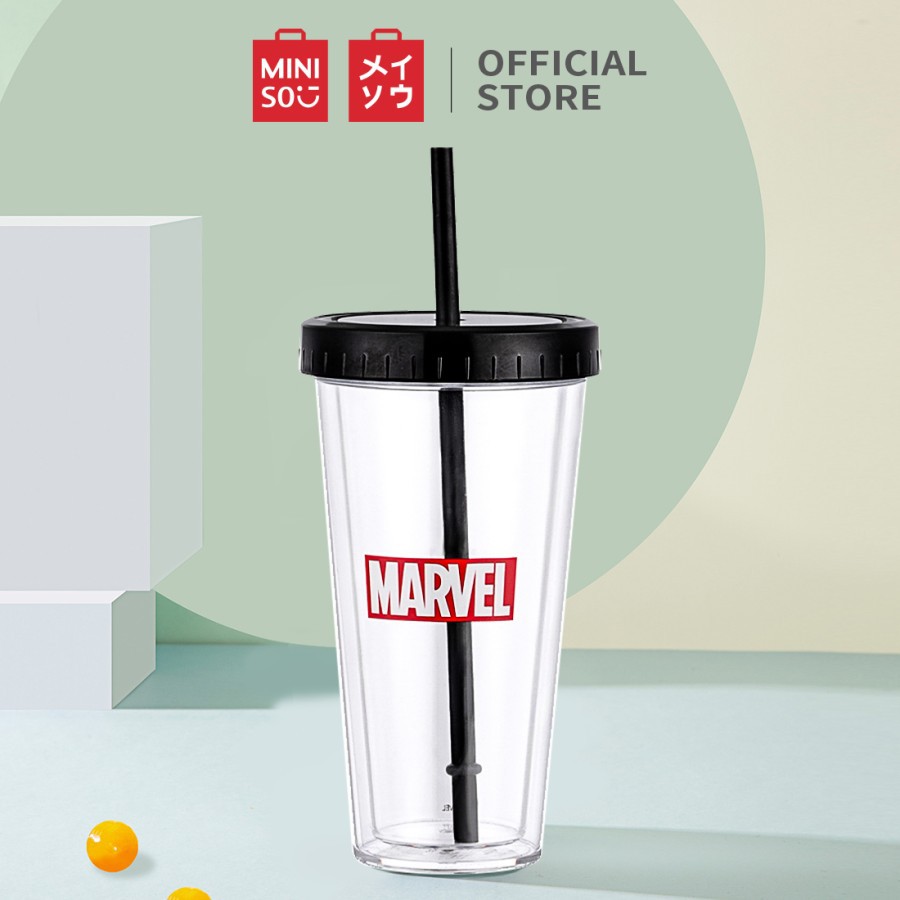 MINISO Marvel Botol Minum Tempat Air Minum Sedotan Straw 420ml Bottle