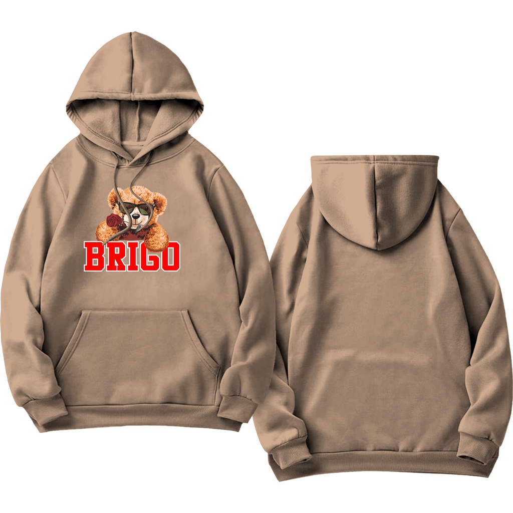 Sweater Hoodie BRIGO Sablon DTF Fleece Cotton || BRIGO Jumper Hoodie Beruang Bawa Bunga M-XXL (Pria &amp; Wanita) Free stiker&amp;Gantungan Kunci