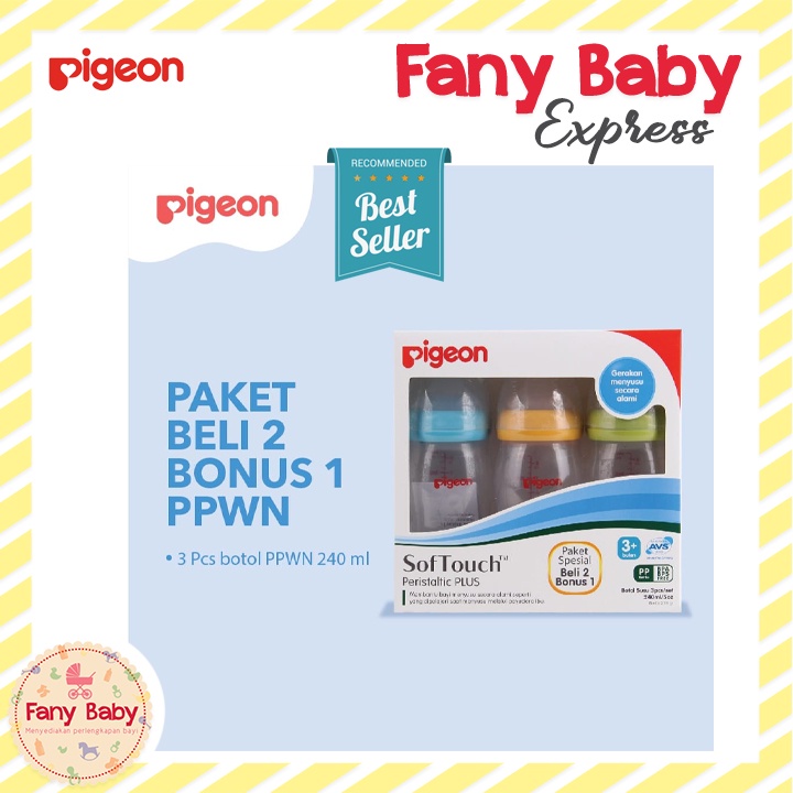 PIGEON BOTOL SUSU PP WIDE NECK 240ML - BUY 2 GET 1 / PA010309 (RANDOM)