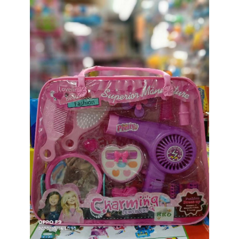 Mainan Anak Salon Tas Beauty Fashion Nyala Hairdryer mainan salon anak