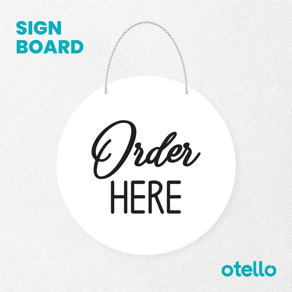 Otello Sign Order Here Latin Signage Board Acrylic Gantung Akrilik Rantai Petunjuk Toko Modern Minimalist Kafe Restoran Kantor Gedung Cafe