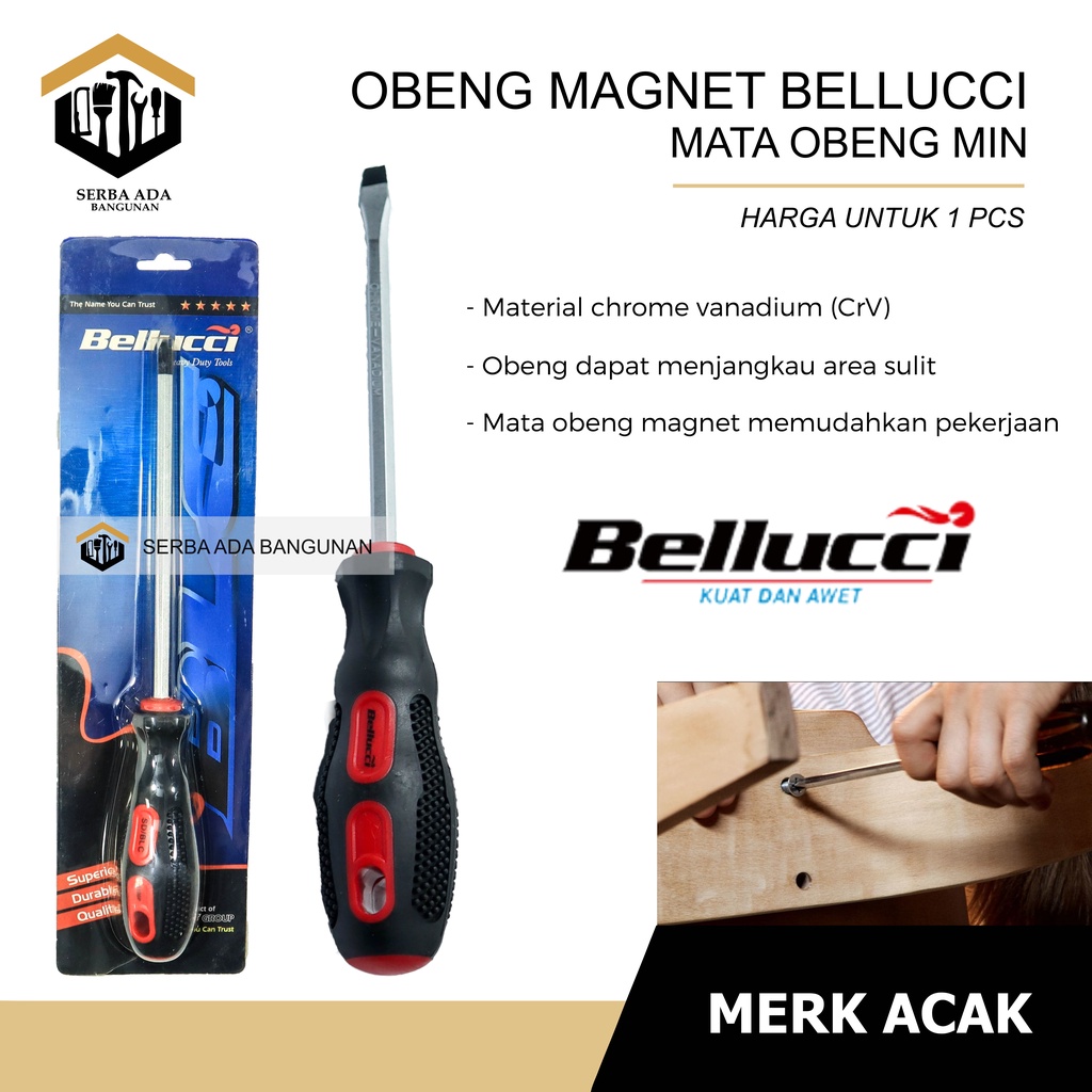 Obeng Magnet Bellucci Min Lancip Plus Kembang 23 Cm SATUAN