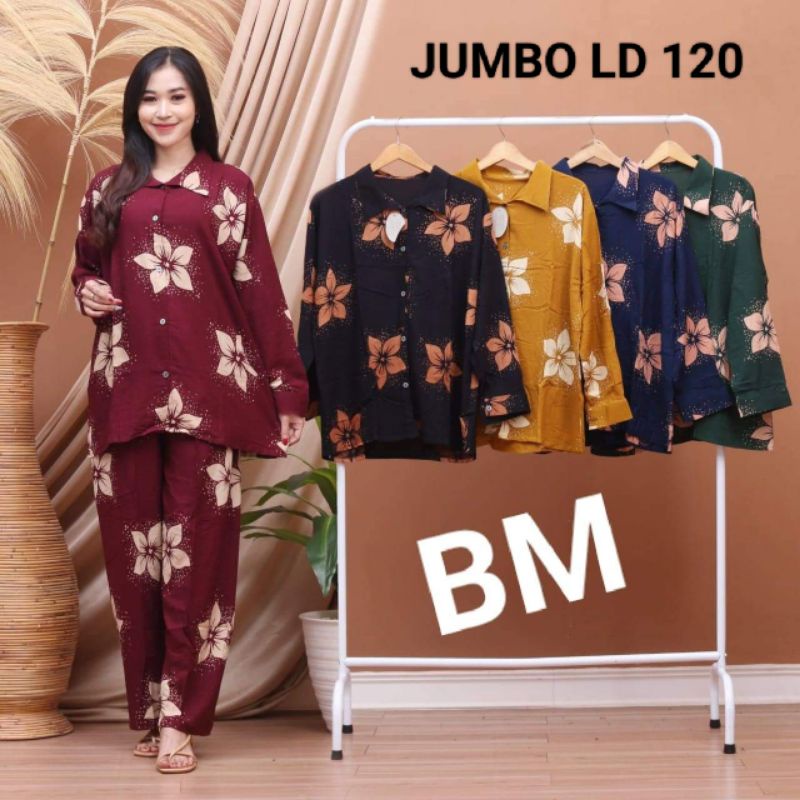 SETELAN KEMEJA JUMBO MOTIF LD 120//RAYON TEBAL