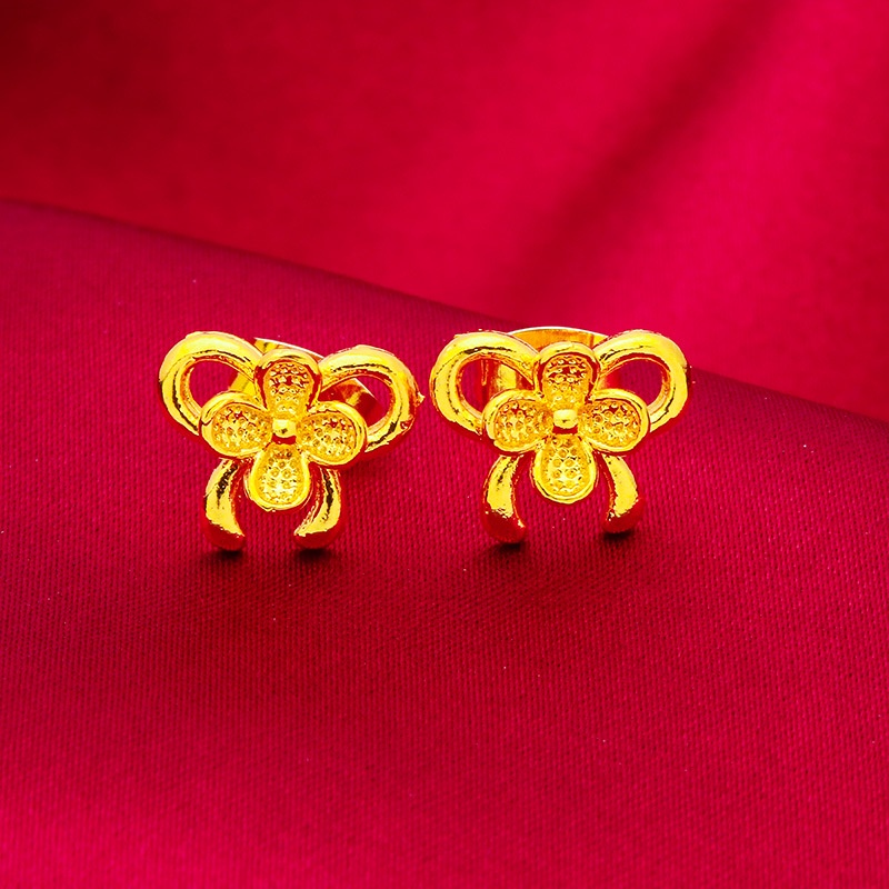 Anting Stud Emas Asli Kadar 375 Desain Bunga Kupu-Kupu Kecil Gaya Korea Untuk Wanita