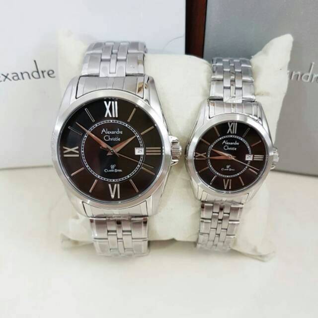 Jam Tangan Alexandre Christie Ac8427 Couple Original Silver Black