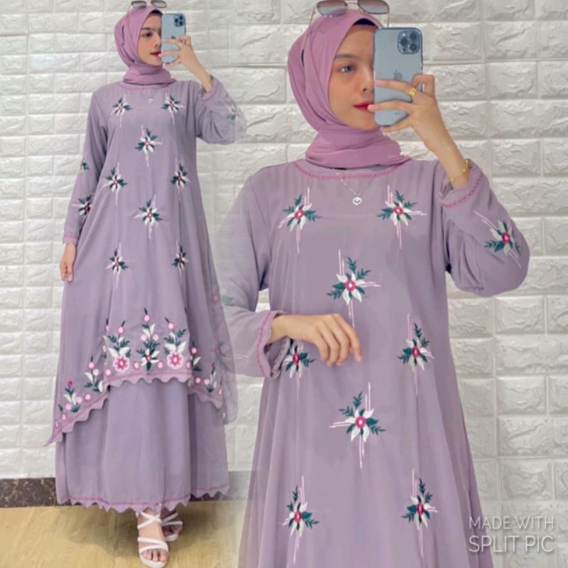 Gamis Melayu Bordir Solder Premium Bunga Bintang Raihanah Koleksi Baju Kurung Melayu Pekanbaru Riau 