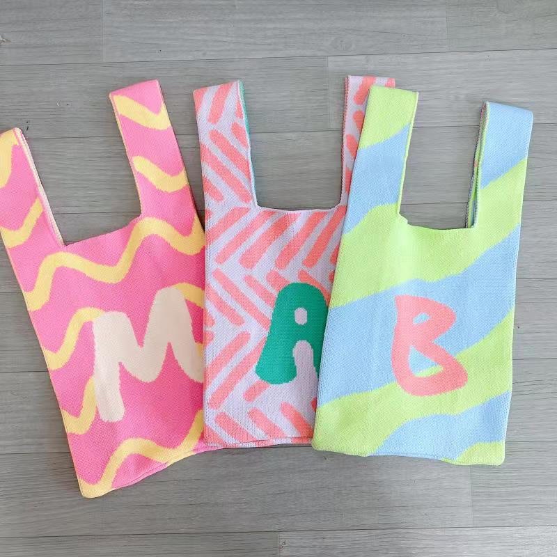 TAS WANITA 3148 - Tas BUFFOLLOW Vacay Tote Bag Alphabet Edition - Tas BUFOLLOW BUFFOLOW BAG VIRAL THAILAND - BENE Korean Knitted Checkered Tote Bag / Tas Rajut Korea - E1