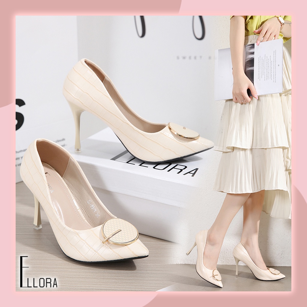 [New] Roman Rockstud Patent Leather Strap Mid Heel Mules 5167 (36-41) Ellora El-8915 Sepatu High Hee