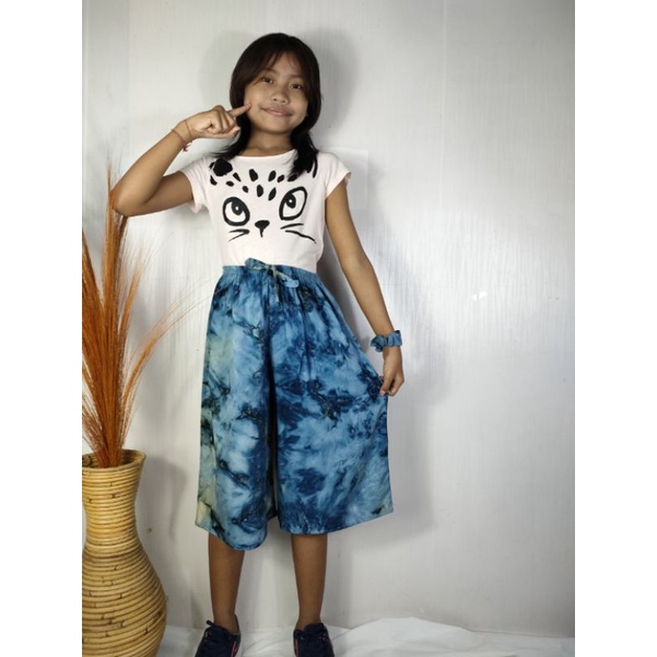 Celana Kulot 7/8 Rayon Tie Dye Anak (5-12 th) Free Scrunchies Vol. 2