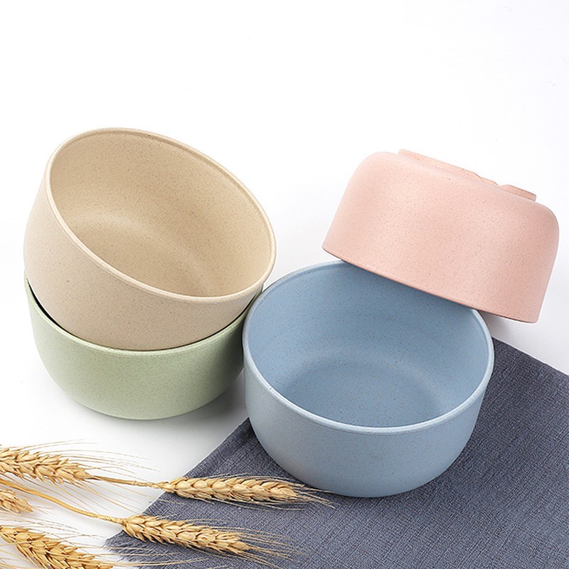 MS4 Mangkok Makan Set 4pcs Wheat Straw Kids Bowl Warna Warni Baby Jerami Gandum Mangkok Set 4pcs Mangkuk Set Gift