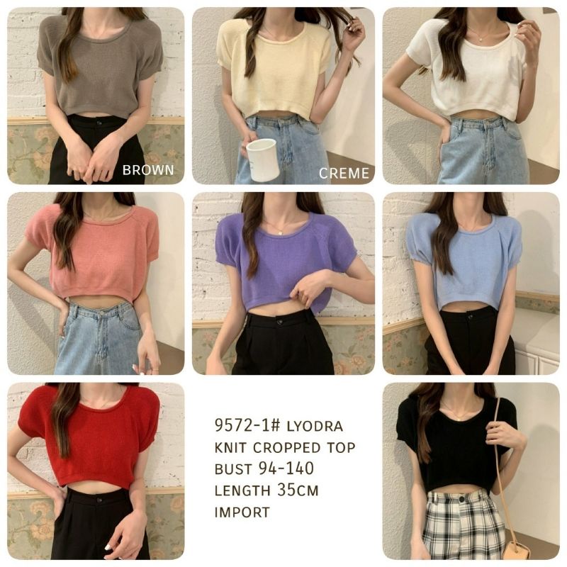 MDLV ~ 9572-1 Lyodra Knit Croppesld Top Atasan Crop Rajut Polos Lengan Balon Top korea Look Fashion Import