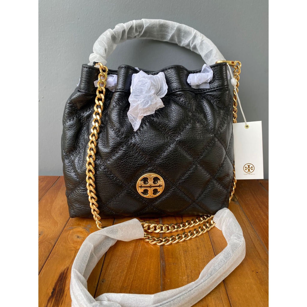 Tas Tory burch Original TB Willa small drawstring bag Black