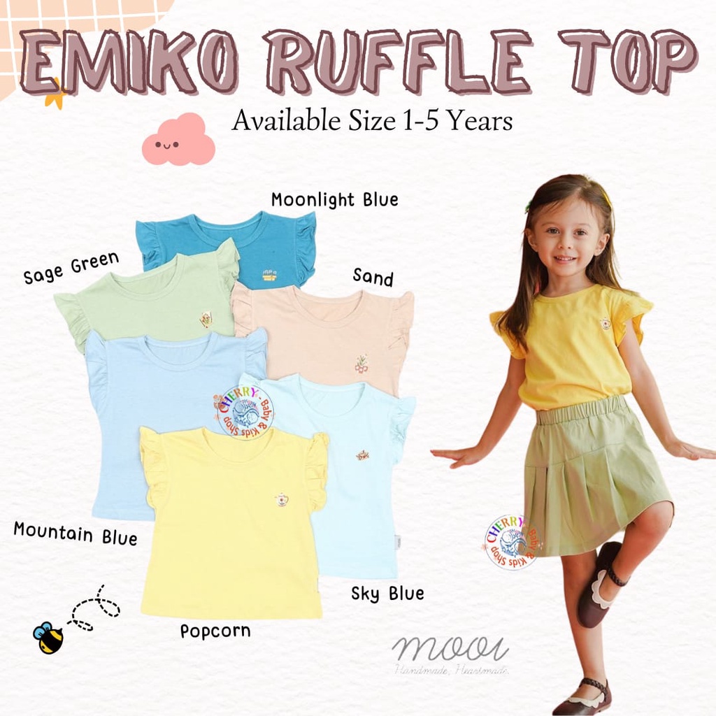 Mooi Emiko Ruffle Top 1-5 Tahun Atasan Ruffle Anak Perempuan Lucu CBKS P10