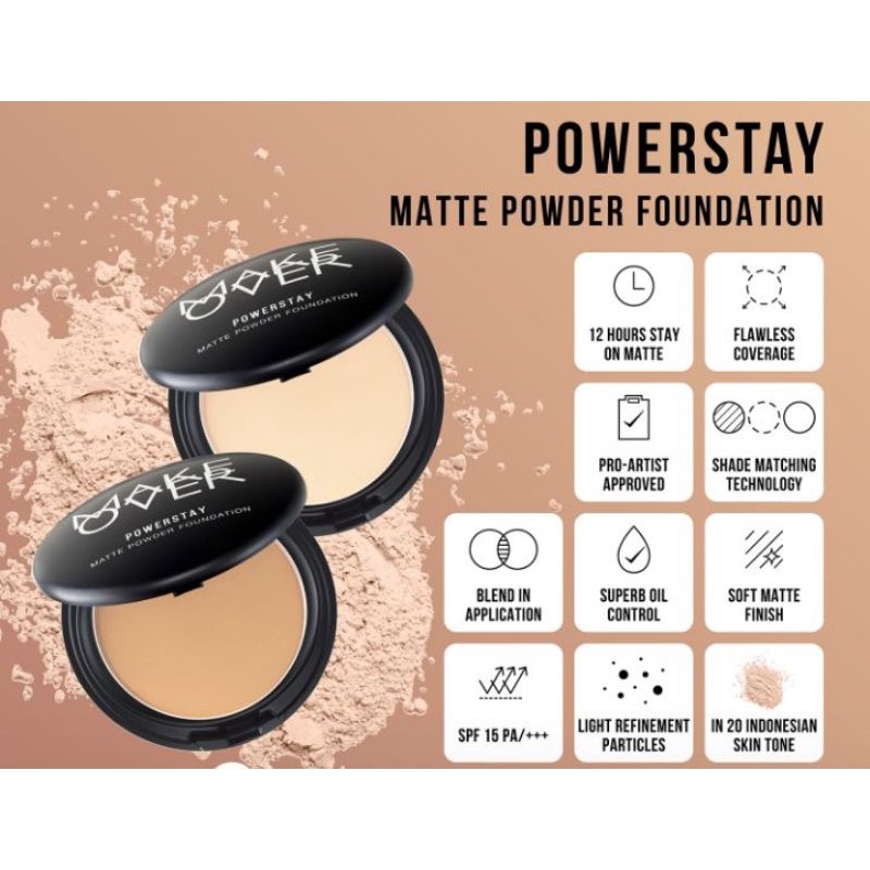 Make Over Powerstay Matte Powder Foundation 12 Gram Bedak Padat Original