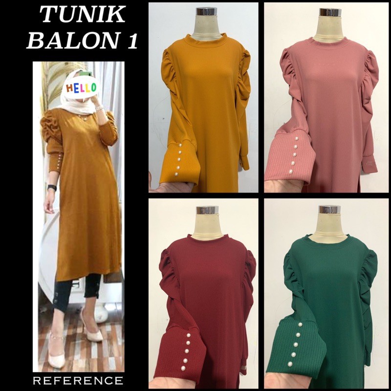 GTS TUNIK BALON 1 RAJUT IMPORT MUTIARA POLOS MUSLIM LONG MELAR BIGSIZE XL XXL TANGAN BALON PUFF