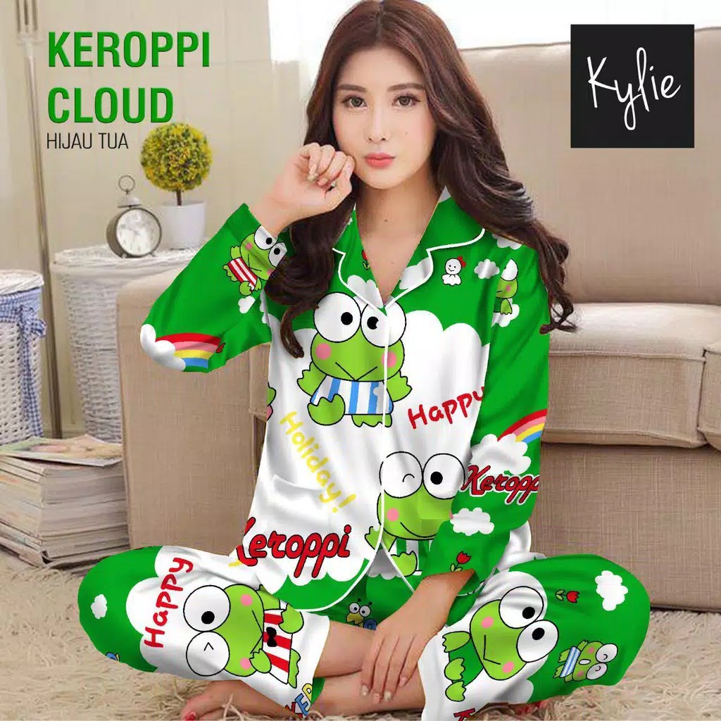 JNV Piyama PP Wanita Motif Karakter Kartun 01 - Baju Tidur Lengan Panjang - Bahan Katun-Keropi Awan H.Tua