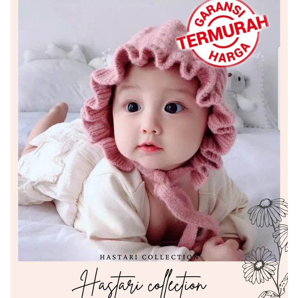 KUPLUK BONET RUFFLE/Topi bonet bayi rajut anak bahan premium