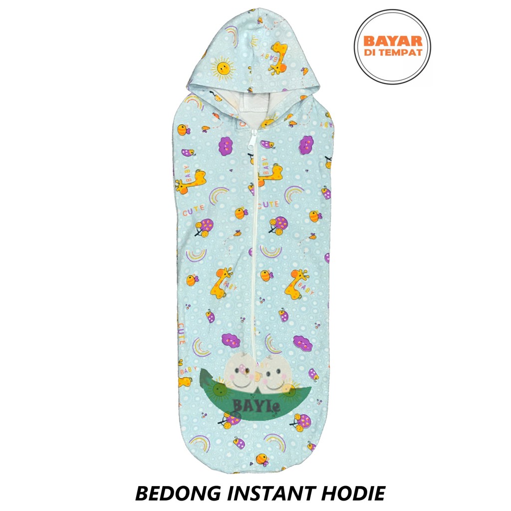 BAYIe - 3 PCS Bedong Bayi Instan dengan topi / Bedong HOODIE Motif RANDOM RYN'S Bahan 100% Katun DK