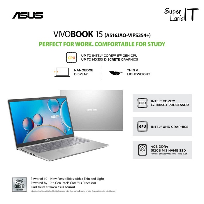 ASUS VivoBook A516JAO VIPS353+ Core i3 1005G1 4GB 512GB 15.6" W10 OHS