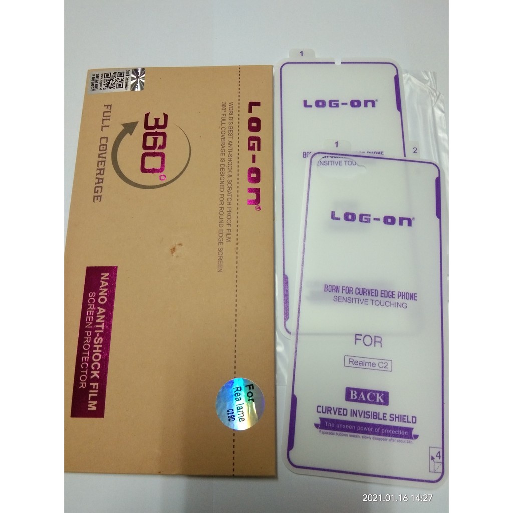 ANTI SHOCK REALME C2 - LOG ON SCREEN PROTECTOR - ANTI GORES FULL DEPAN BELAKANG