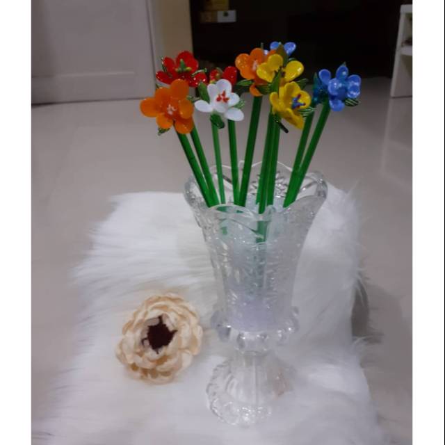 Bunga Lidi Kristal 1 set (Bunga kristal, pasir kristal+ vas kristal)