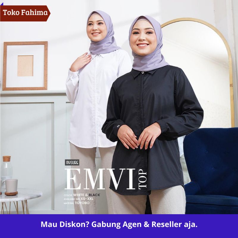 Atasan simpel wanita klasik warna hitam putih blouse wanita kemeja cewek Emvi Top brand by Mysure