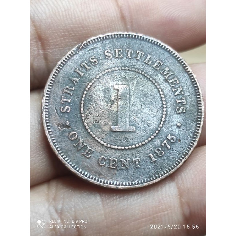 koin victoria queen 1 cent 1875 straits settlements
