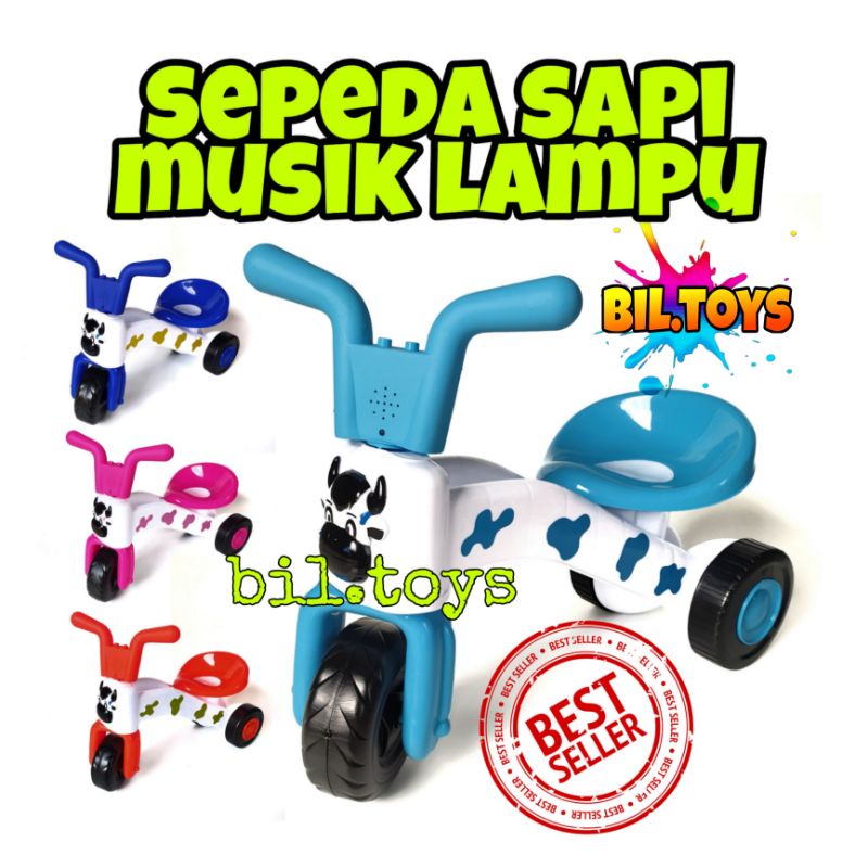 MAINAN SEPEDA ANAK PUSH BIKE MUSIC LAMPU RODA TIGA TRICYLE HAPPY COW SEPEDA SAPI BIKE FD306