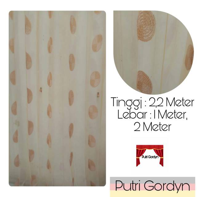 Vitrase Bordir Polkadot Coklat Gold Lebar 1m