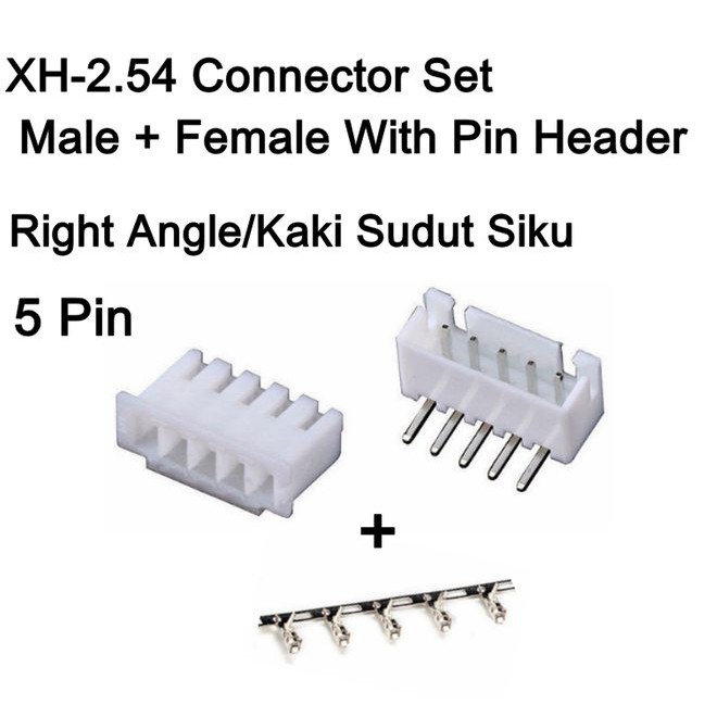 Connector 5P Set XH2.54 Male Female 5Pin PCB kabel kaki Siku L Bengkok