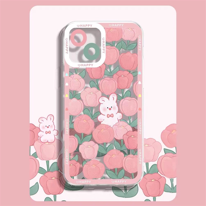 Case Bahan Silikon Desain Kelinci Tulip Pink Tahan Banting Untuk Vivo V23 V23e V21 V21e V20 T1 Pro Y21 Y33s Y33T Y21T Y76 Y55 Y15A Y01 Y20 Y20i Y20 Y20 Y15s Y12 Y50S Y1s Y12s Y50S Y20i Y12s Y20i