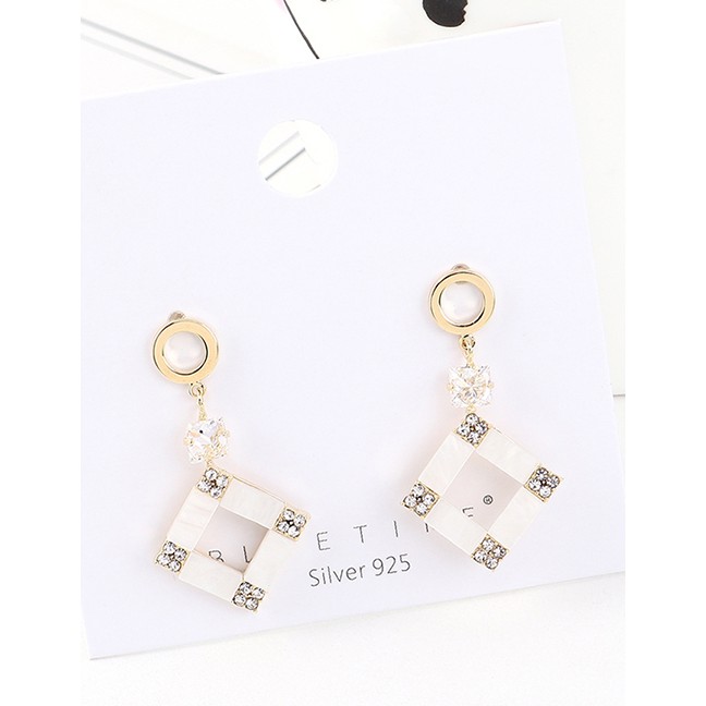 LRC Anting Tusuk Fashion Gold Plated Gold Small Square S925 Silver Needle Earrings Y62994