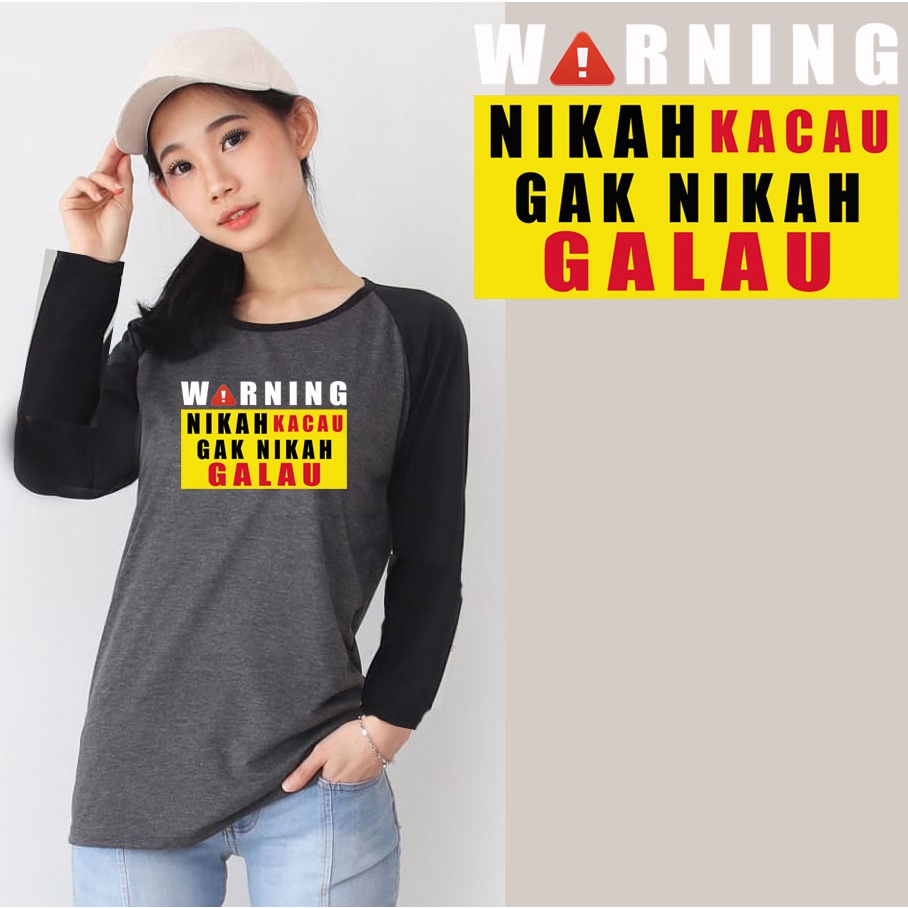 Kaos Raglan Abu Tua Lengan Panjang Gambar &quot;Nikah&quot;