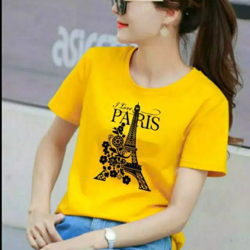 Jeslyn.Fashion Baju Kaos wanita Lengan Pendek Kekinian Abg dan Dewasa Adem dan Tebal,Pakaian wanita Atasan TShirt wanita Baju Kaos Cewek Dewasa,Remaja,Abg Tangan Pendek Terbaru Kekinian Murah Paris-kuning