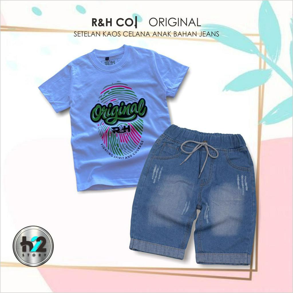 Setelan Anak Celana Jeans / Setelan Jeans Anak Laki Laki /  Setelan Kaos Distro Anak Celana Jeans Pendek Usia 3-12 Tahun / By H22Story