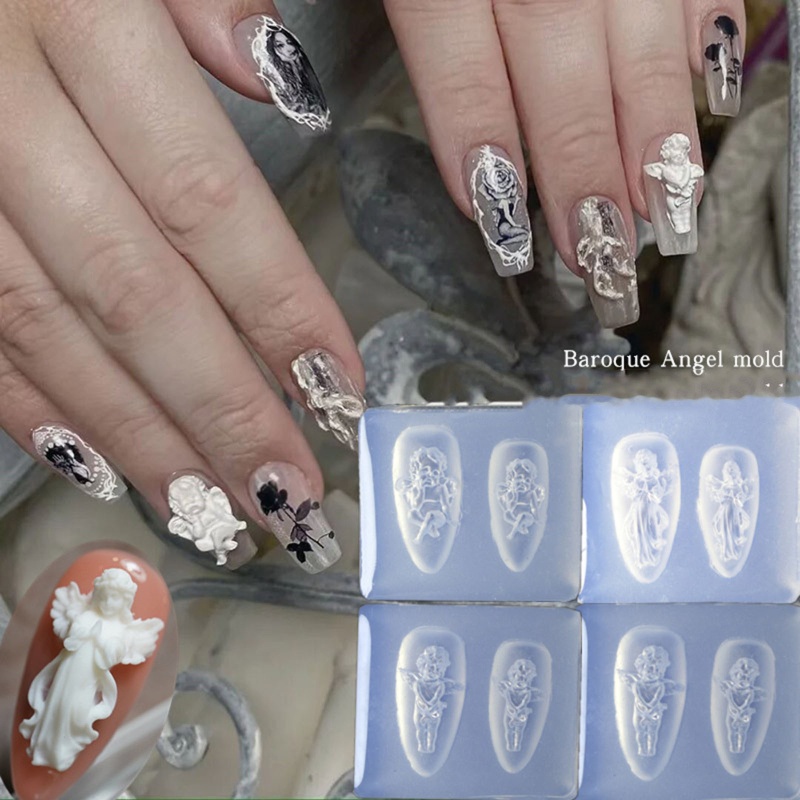 Siy 4pcs Cetakan Resin Epoksi Bahan Silikon Desain Malaikat Untuk Dekorasi Nail Art