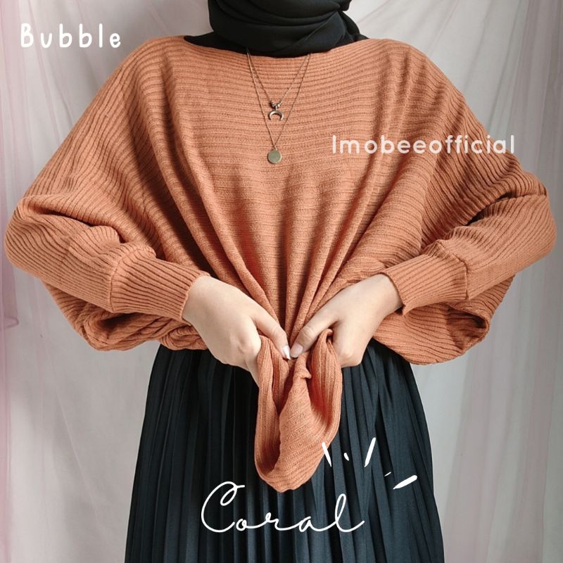 KNIT BATWING OVERSIZE // RAJUT BATWING LASPERAL // SWEATER RAJUT KALONG-BUBBLE Coral